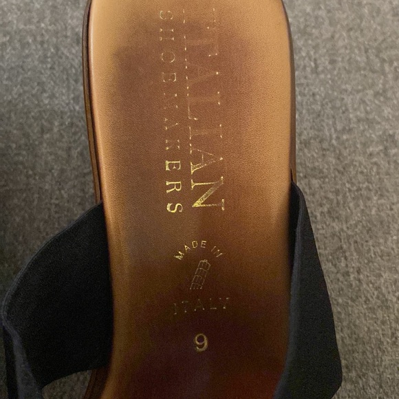 Italian Shoemakers Black Nylon Brass And Leather Wedge Sandal Womens Size 9 - Picture 14 of 15